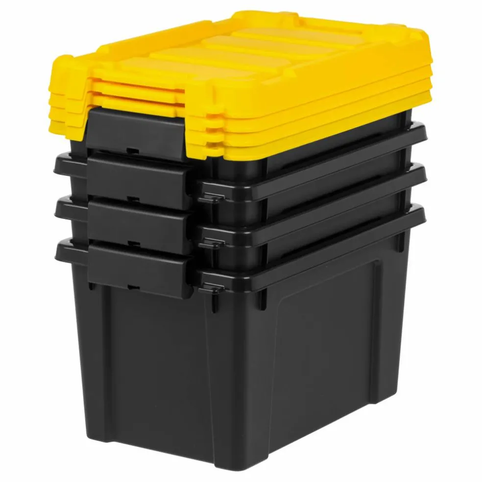 IRIS® 21.9qt. Black Store-It-All Utility Totes with Yellow Buckle Lids, 4ct.