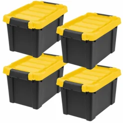 IRIS® 21.9qt. Black Store-It-All Utility Totes with Yellow Buckle Lids, 4ct.