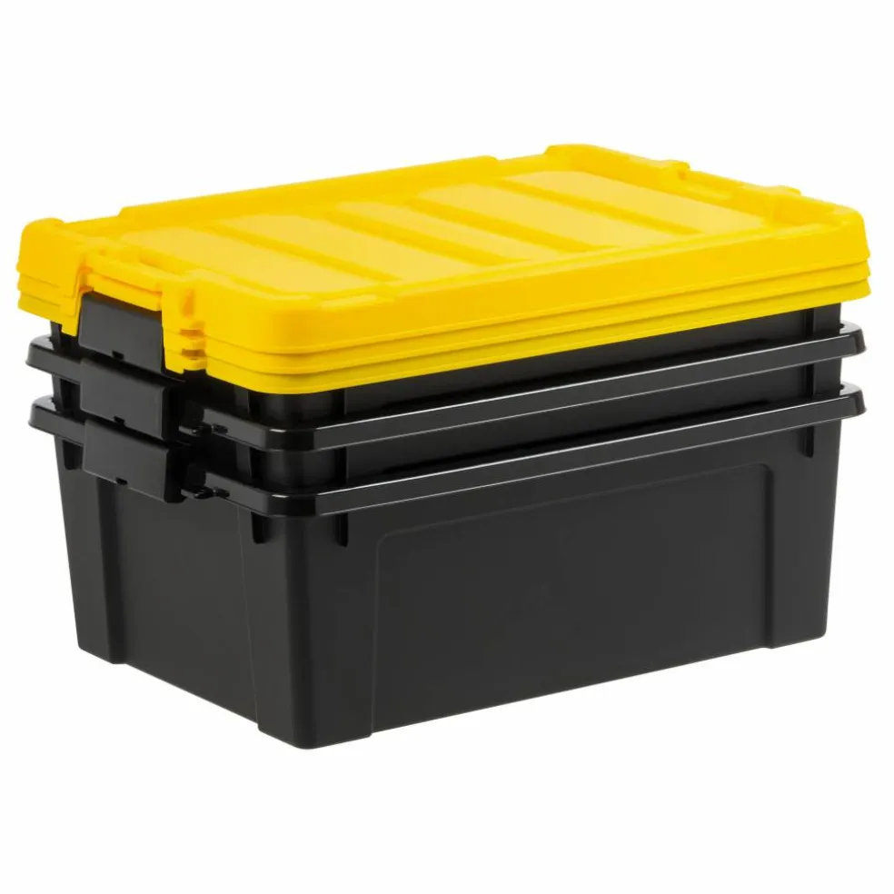 IRIS® 47qt. Black Store-It-All Utility Totes with Yellow Buckle Lids, 3ct.