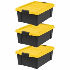 IRIS® 47qt. Black Store-It-All Utility Totes with Yellow Buckle Lids, 3ct.