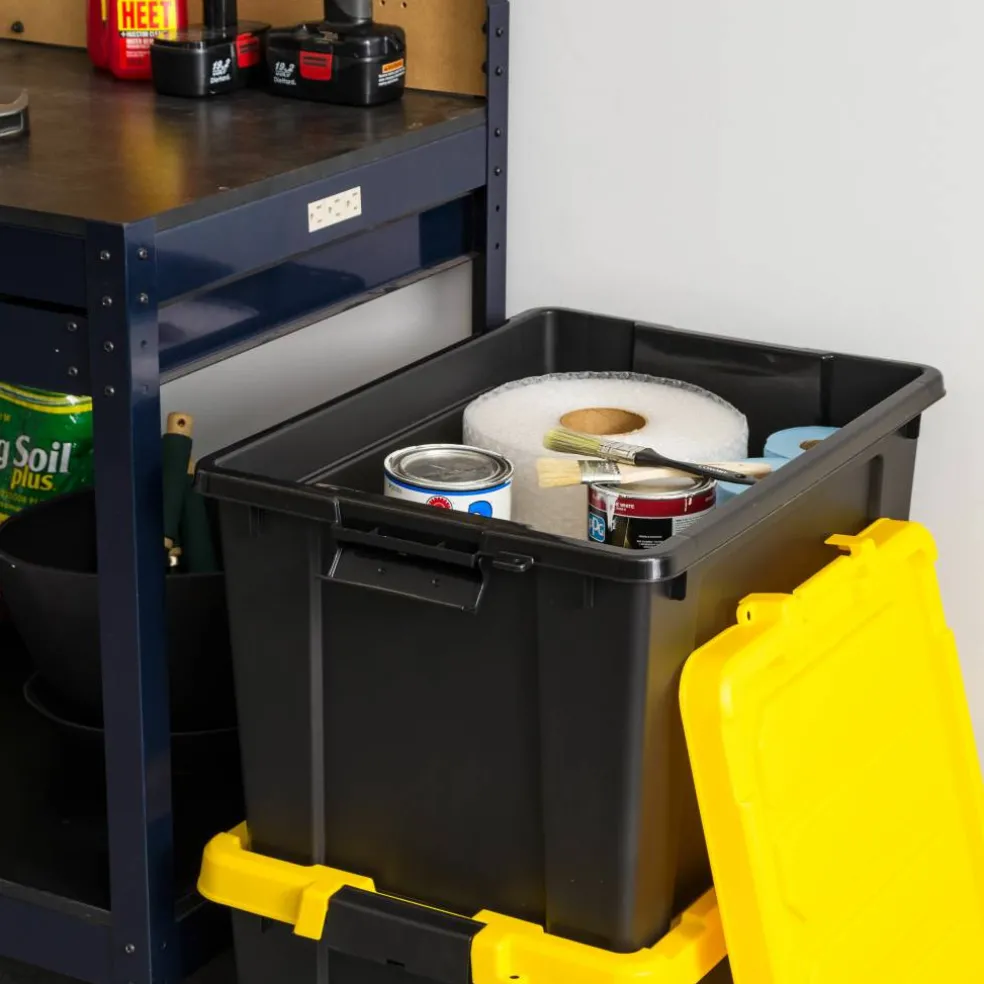 IRIS® 78.5qt. Black Store-It-All Utility Totes with Yellow Buckle Lids, 2ct.