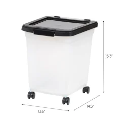 IRIS 32.5qt. Clear/Black Pet Food Container with Sealed Top