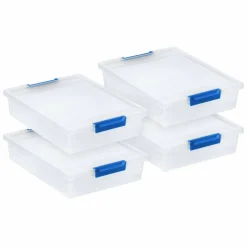 Iris® 5.5qt. Clear Clip Boxes with Lids & Blue Latches, 4ct.