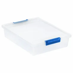Iris® 5.5qt. Clear Clip Boxes with Lids & Blue Latches, 4ct.