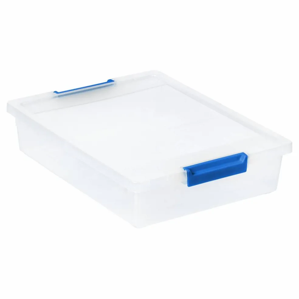 Iris® 5.5qt. Clear Clip Boxes with Lids & Blue Latches, 4ct.