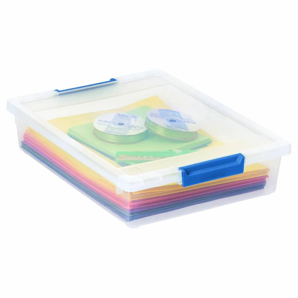 Iris® 5.5qt. Clear Clip Boxes with Lids & Blue Latches, 4ct.