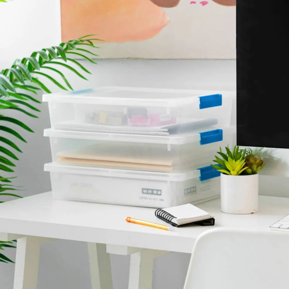 Iris® 5.5qt. Clear Clip Boxes with Lids & Blue Latches, 4ct.