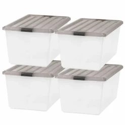 Iris® 91qt. Clear View Plastic Storage Bins with Gray Latching Buckle Lids, 4ct.