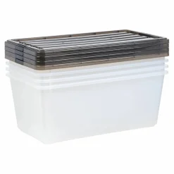 Iris® 91qt. Clear View Plastic Storage Bins with Gray Latching Buckle Lids, 4ct.