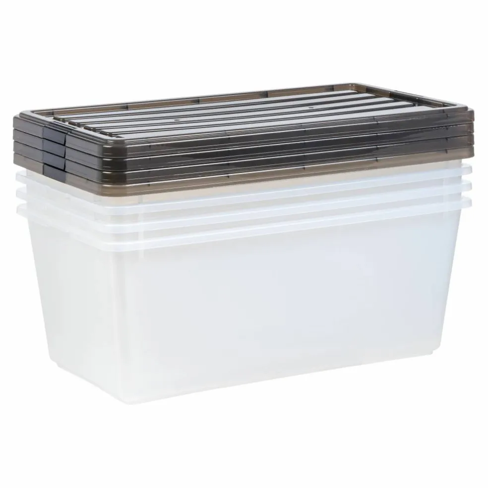 Iris® 91qt. Clear View Plastic Storage Bins with Gray Latching Buckle Lids, 4ct.