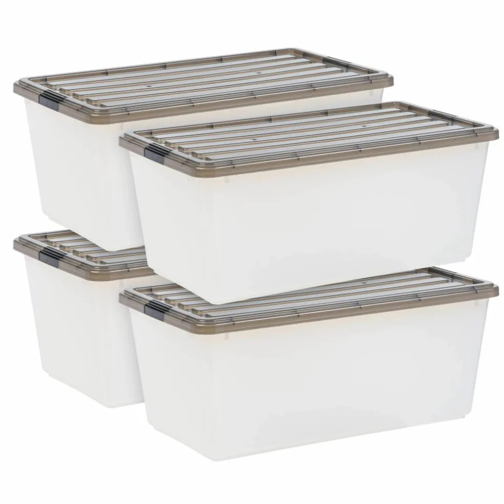 Iris® 91qt. Clear View Plastic Storage Bins with Gray Latching Buckle Lids, 4ct.