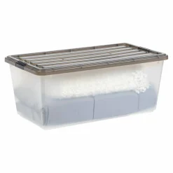 Iris® 91qt. Clear View Plastic Storage Bins with Gray Latching Buckle Lids, 4ct.