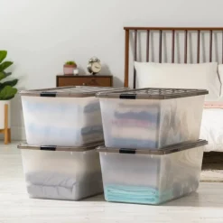 Iris® 91qt. Clear View Plastic Storage Bins with Gray Latching Buckle Lids, 4ct.
