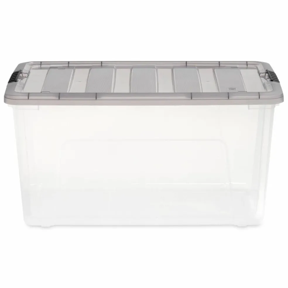 IRIS Stack & Pull Clear Plastic Storage Boxes with Gray Lid