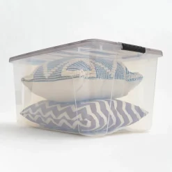 IRIS Stack & Pull Clear Plastic Storage Boxes with Gray Lid