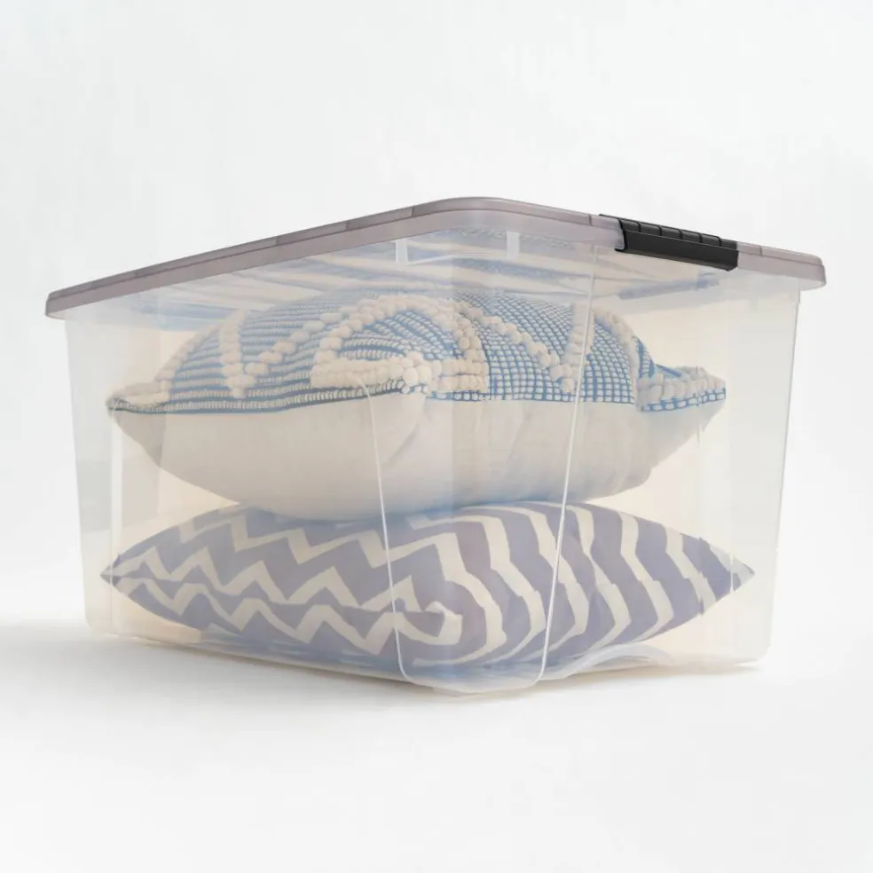 IRIS Stack & Pull Clear Plastic Storage Boxes with Gray Lid