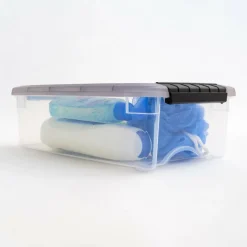 IRIS Stack & Pull Clear Plastic Storage Boxes with Gray Lid