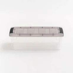 IRIS Stack & Pull Clear Plastic Storage Boxes with Gray Lid