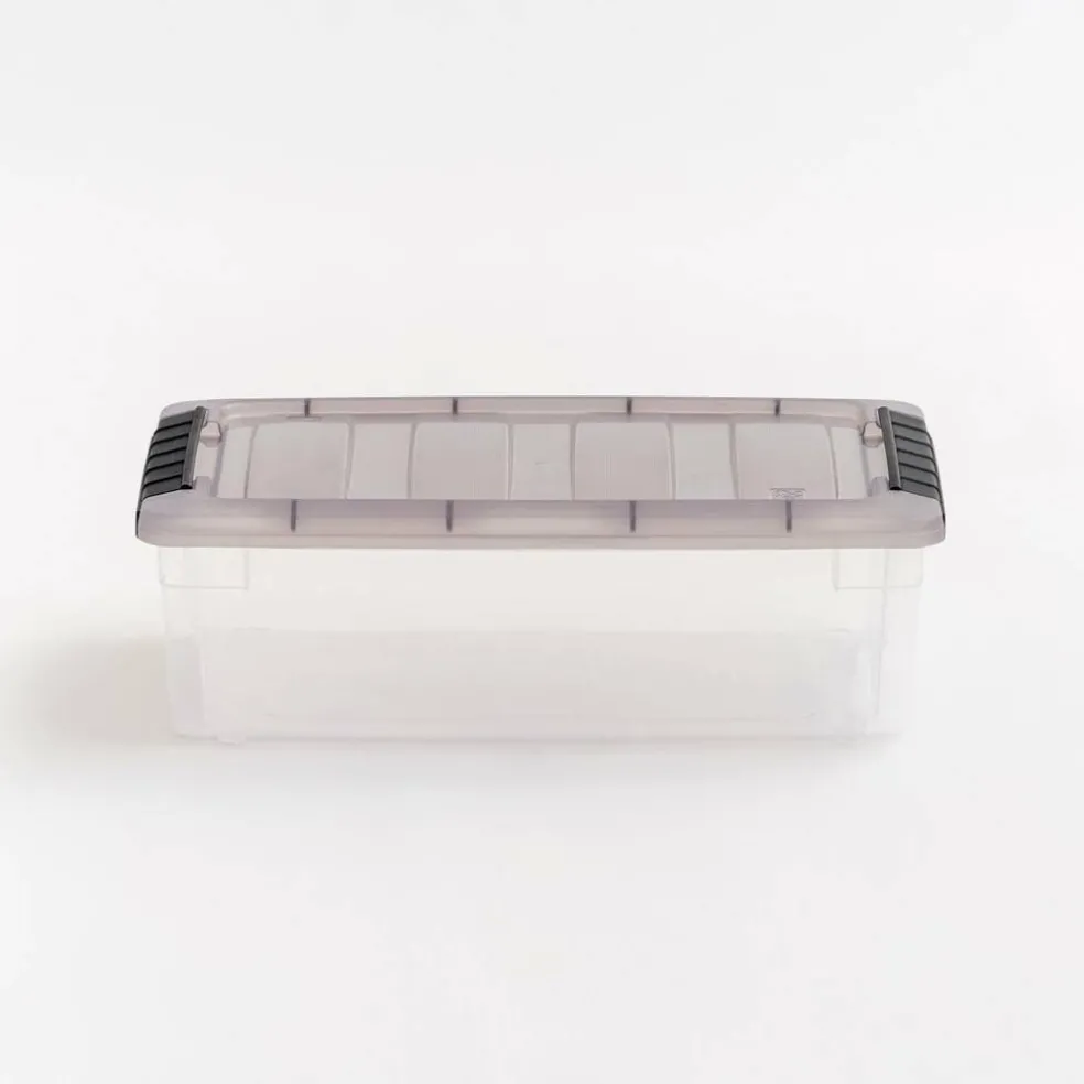 IRIS Stack & Pull Clear Plastic Storage Boxes with Gray Lid
