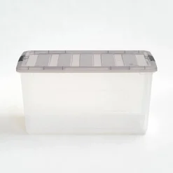 IRIS Stack & Pull Clear Plastic Storage Boxes with Gray Lid