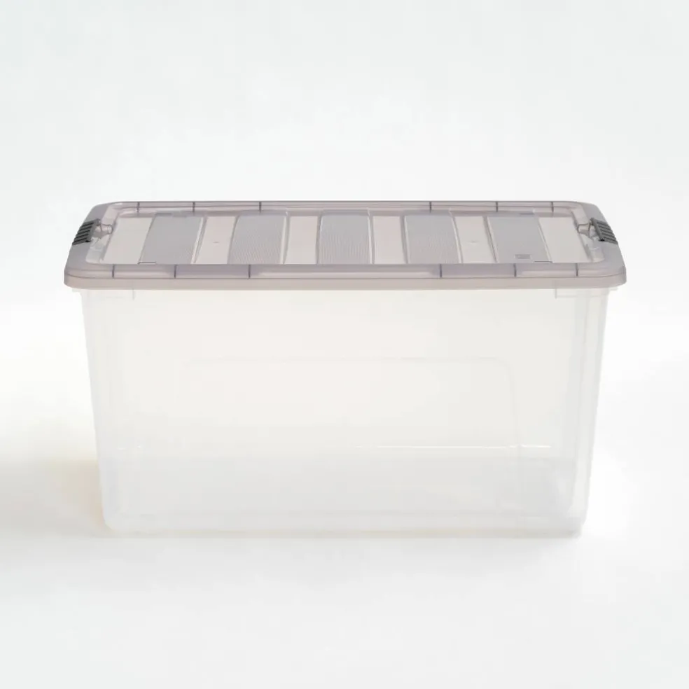 IRIS Stack & Pull Clear Plastic Storage Boxes with Gray Lid