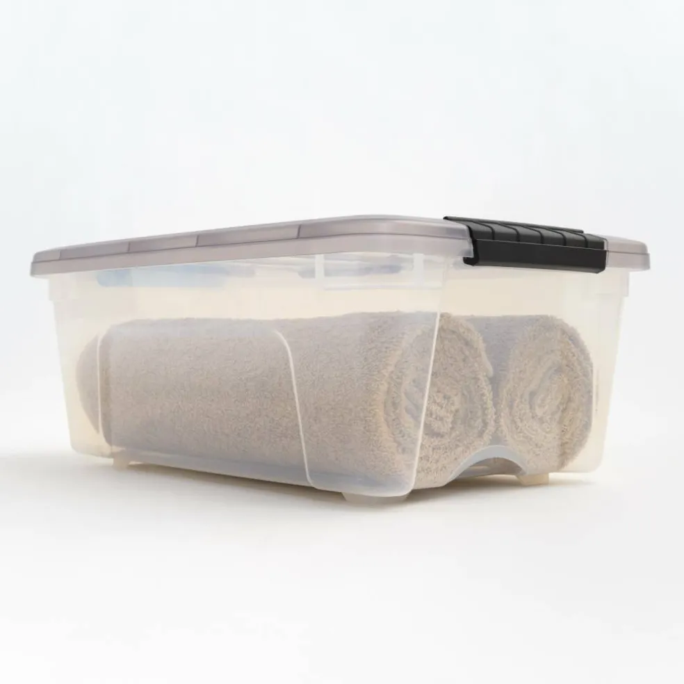 IRIS Stack & Pull Clear Plastic Storage Boxes with Gray Lid