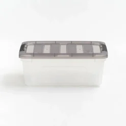 IRIS Stack & Pull Clear Plastic Storage Boxes with Gray Lid