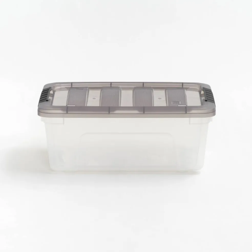 IRIS Stack & Pull Clear Plastic Storage Boxes with Gray Lid