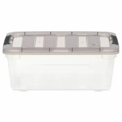 IRIS Stack & Pull Clear Plastic Storage Boxes with Gray Lid