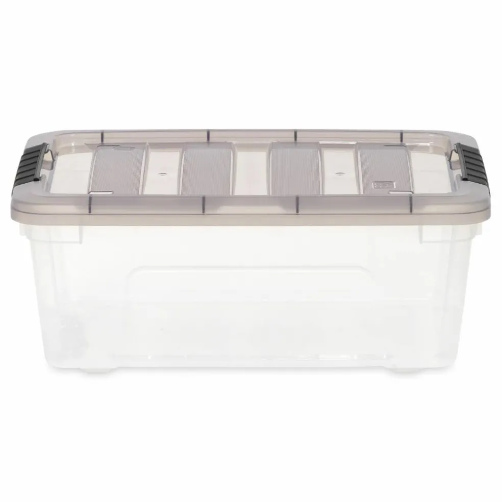 IRIS Stack & Pull Clear Plastic Storage Boxes with Gray Lid