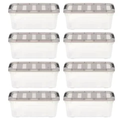 IRIS Stack & Pull Clear Plastic Storage Boxes with Gray Lid