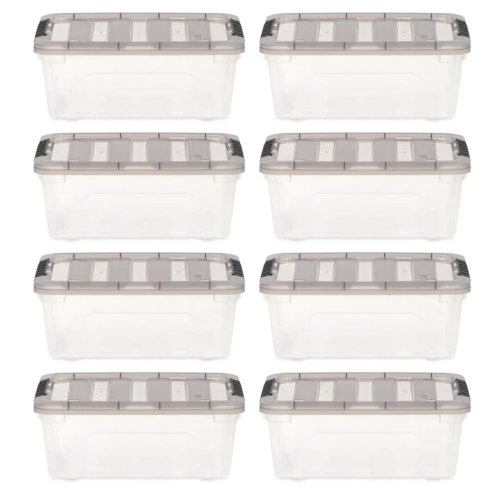 IRIS Stack & Pull Clear Plastic Storage Boxes with Gray Lid