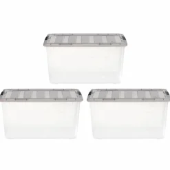 IRIS Stack & Pull Clear Plastic Storage Boxes with Gray Lid