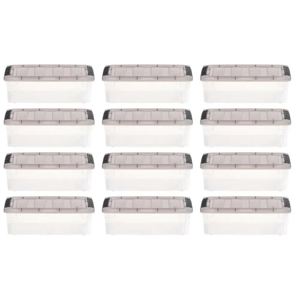 IRIS Stack & Pull Clear Plastic Storage Boxes with Gray Lid