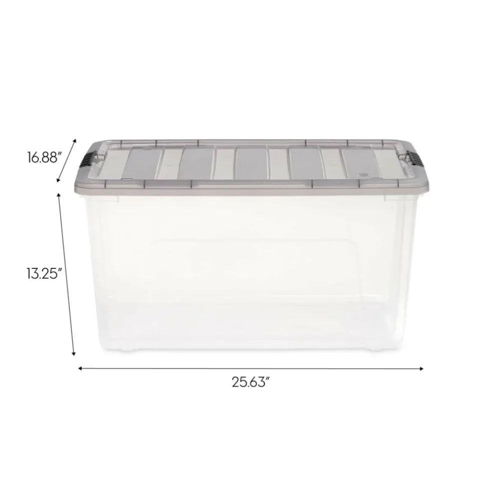 IRIS Stack & Pull Clear Plastic Storage Boxes with Gray Lid
