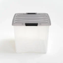 IRIS Stack & Pull Clear Plastic Storage Boxes with Gray Lid