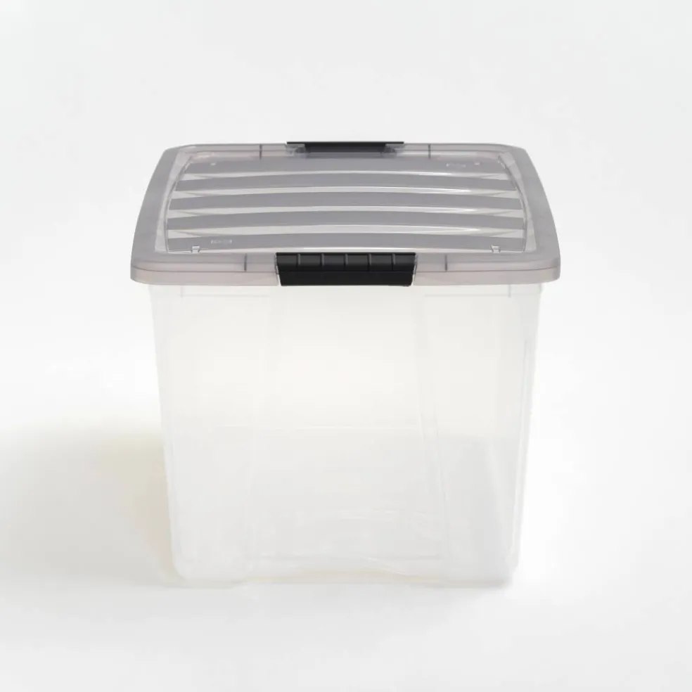 IRIS Stack & Pull Clear Plastic Storage Boxes with Gray Lid