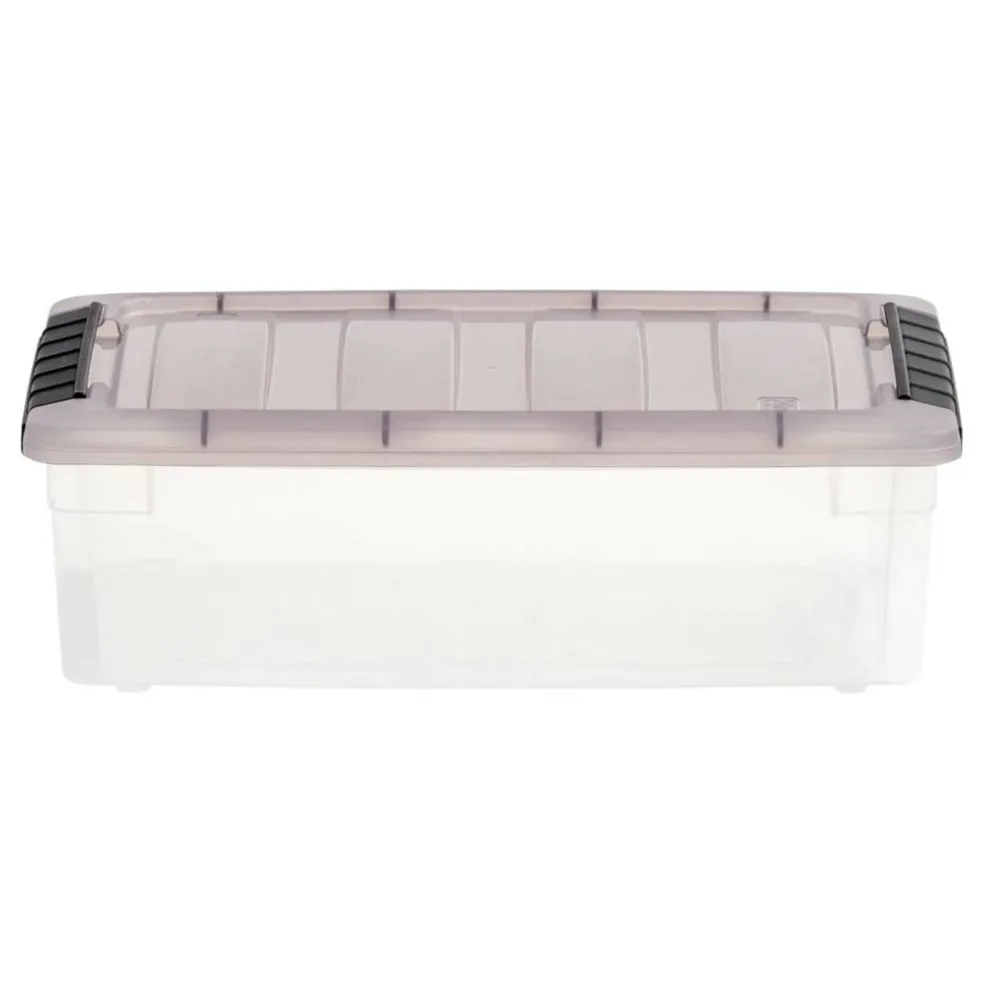 IRIS Stack & Pull Clear Plastic Storage Boxes with Gray Lid