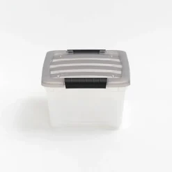 IRIS Stack & Pull Clear Plastic Storage Boxes with Gray Lid