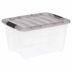 IRIS® Stack & Pull™ Clear Storage Box with Gray Lid