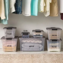 IRIS® Stack & Pull™ Clear Storage Box with Gray Lid