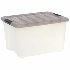 IRIS® Stack & Pull™ Clear Storage Box with Gray Lid