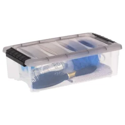 IRIS® Stack & Pull™ Clear Storage Box with Gray Lid