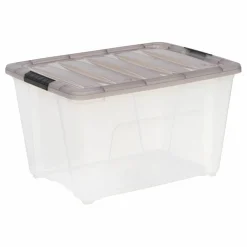 IRIS® Stack & Pull™ Clear Storage Box with Gray Lid