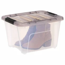 IRIS® Stack & Pull™ Clear Storage Box with Gray Lid