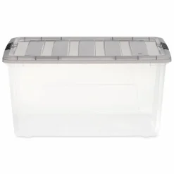 IRIS® Stack & Pull™ Clear Storage Box with Gray Lid