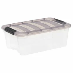IRIS® Stack & Pull™ Clear Storage Box with Gray Lid
