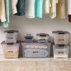 IRIS® Stack & Pull™ Clear Storage Box with Gray Lid