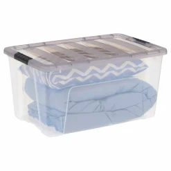 IRIS® Stack & Pull™ Clear Storage Box with Gray Lid