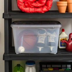 IRIS® Stack & Pull™ Clear Storage Box with Gray Lid